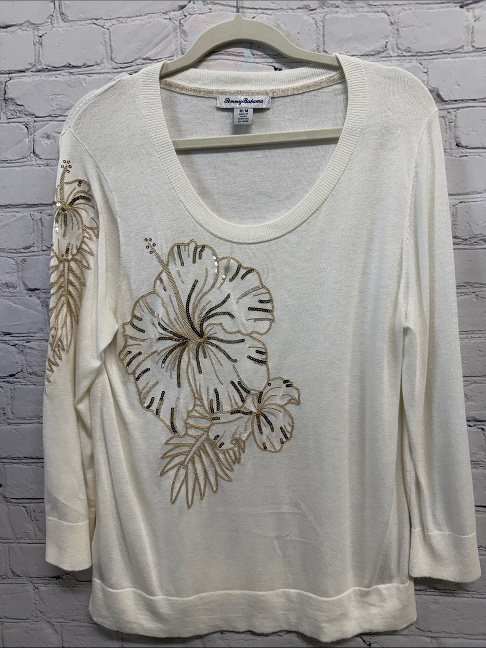 Tommy bahama sweater ivory cashmere blend sequins Medium